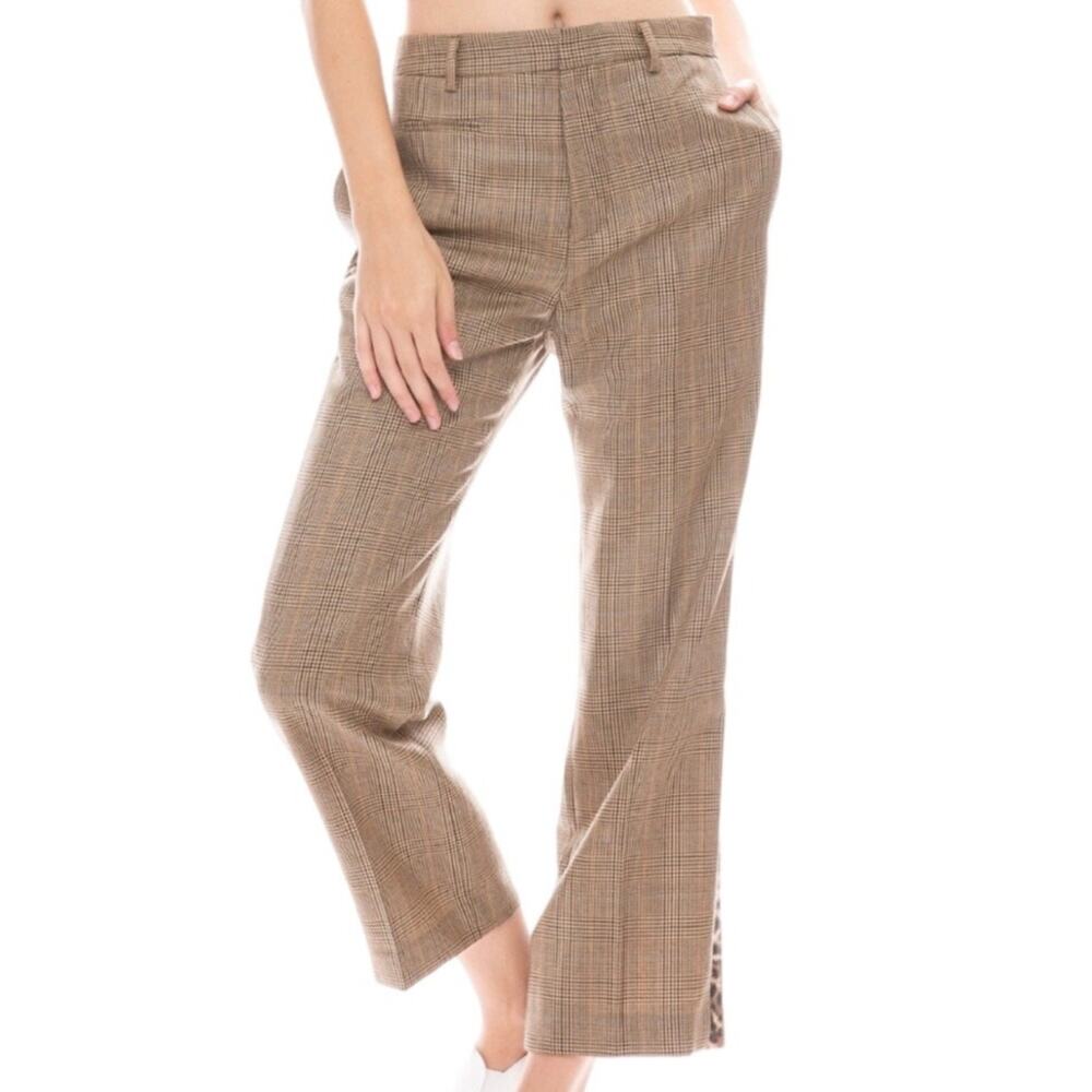R13 Tuxedo Trouser Brown Glenplaid with Leopard Pants 28